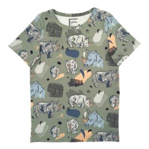 Hebe T-Shirt mit Nashörnern, Kinder, grün, kurzarm